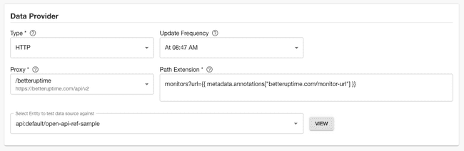 A widget which shows a connection to the better uptime APIs via the proxy