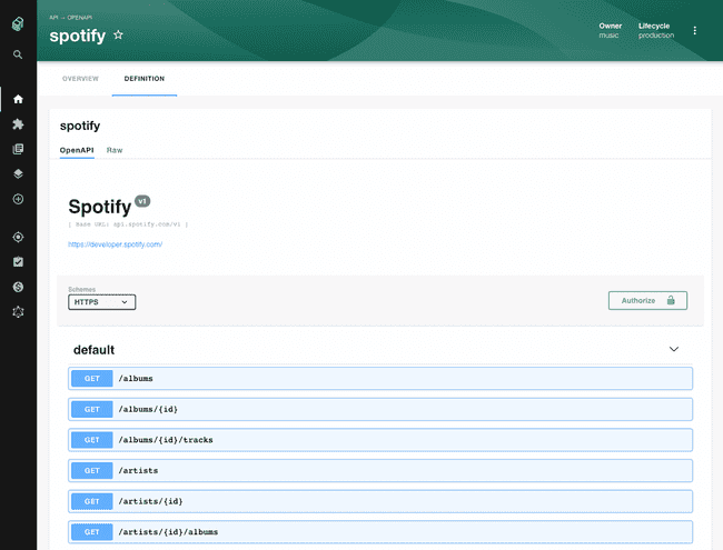 a list of endpoints that Spotify exposes such as slash albums