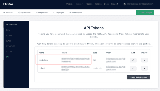 View FOSSA API key